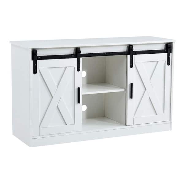 YOFE 46.9 in. White Entertainment Center Fits TV's up to 50 in. TV Stand TV Console with 2 Sliding Barn Doors Storage Cabinet