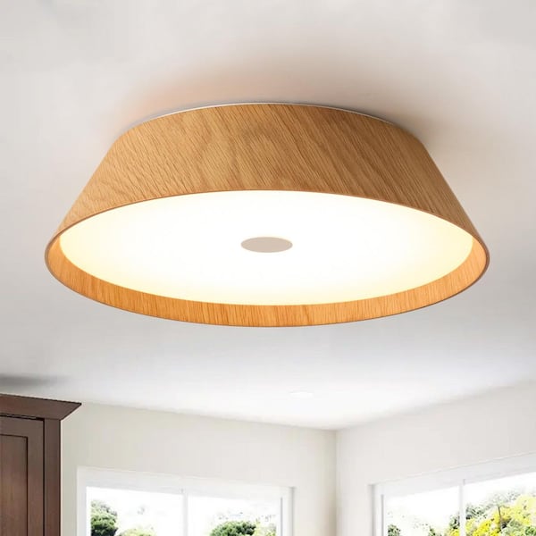 OUKANING 18.5 in. 1-Light Modern Wood 3 Colors Selectable LED