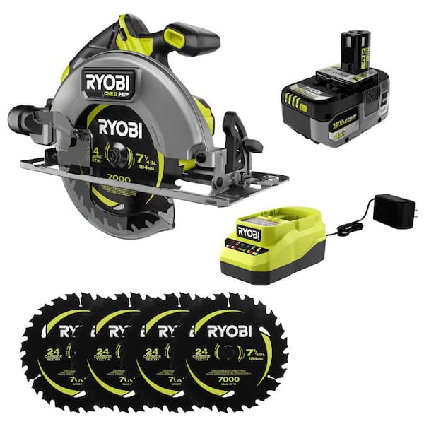 ONE+ HP 18V Brushless Cordless 7-1/4 in. Circular Saw Kit with 4.0 Ah Battery, Charger, and (4-Piece) Replacement Blades