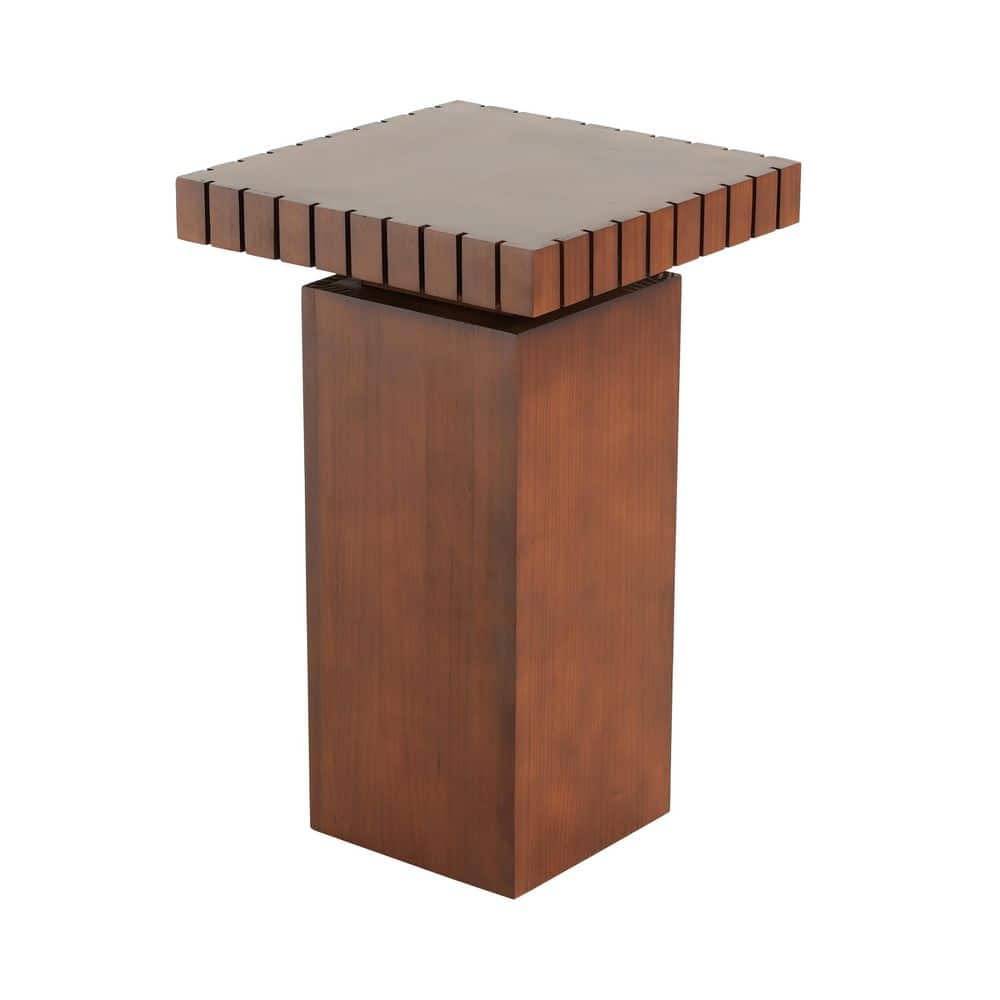 Hugh 13.39 in. Brown Square Wood Top End Table, Walnut