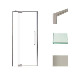 Irene 36 in. W x 76 in. H Pivot Semi-Frameless Shower Door in Brushed Stainless with Clear Glass