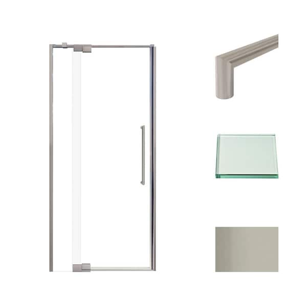Transolid Irene 36 in. W x 76 in. H Pivot Semi-Frameless Shower Door in Brushed Stainless with Clear Glass