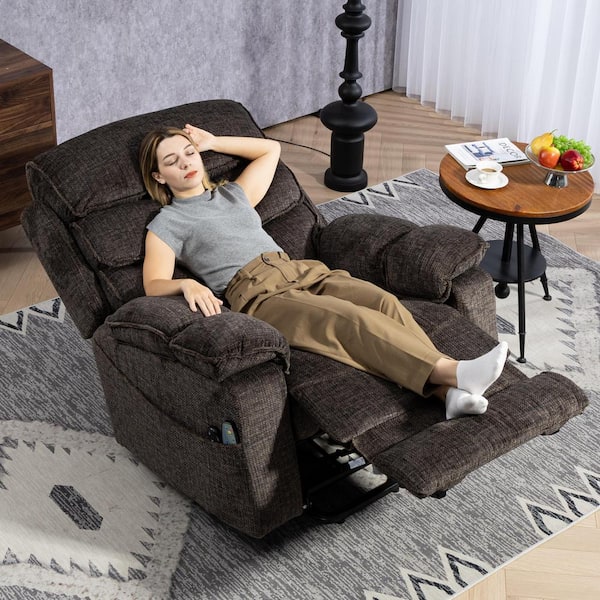Grey Extended Footrest Comfort Chenille Power Lift Recliner with Massage and Heat