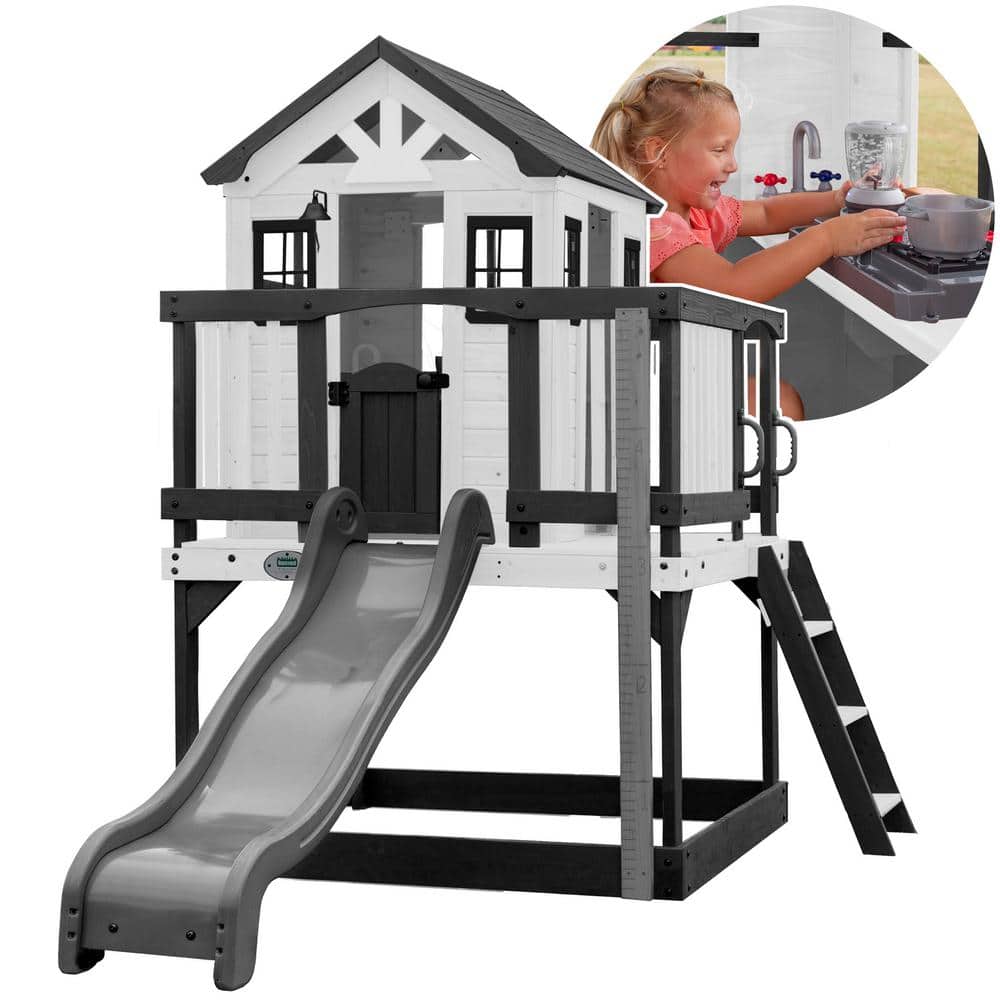 Sweetwater Heights White and Black Elevated Playhouse with Slide