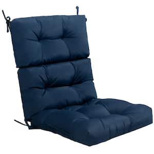 20 in. x 22 in. Blue Tufted Outdoor High Back Dining Chair Cushion with Non-Slip String Ties