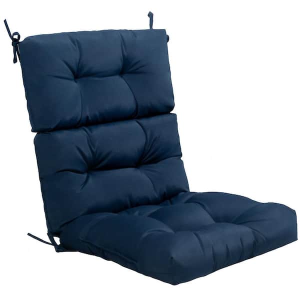WELLFOR 20 in. x 22 in. Blue Tufted Outdoor High Back Dining Chair Cushion with Non-Slip String Ties
