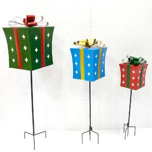 Multi-Colored Metal Christmas Gift Garden Stakes (Set of 3)