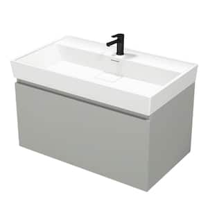 SHARP 31.5 in. W x 18.9 in. D x 22.9 in. H Wall Mounted Bath Vanity in Grey Mist  with Vanity Top Basin in White