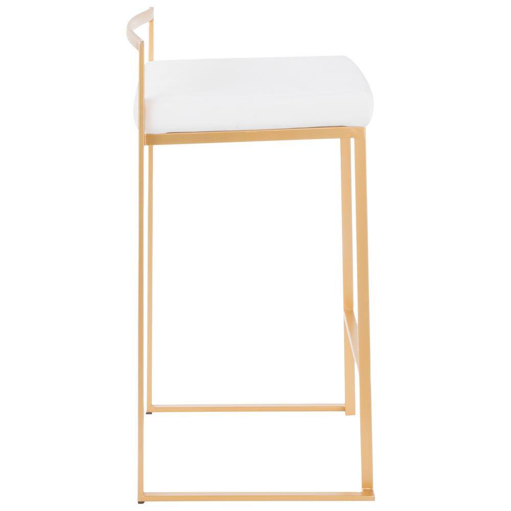 Gold Metal Bar Stools with White Velvet Cushions, Set of 2