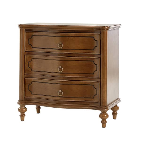 JAYDEN CREATION Egmund Traditional 3-Drawer Nightstand with Solid Wood Legs and Built-In Outlets-Seadrift