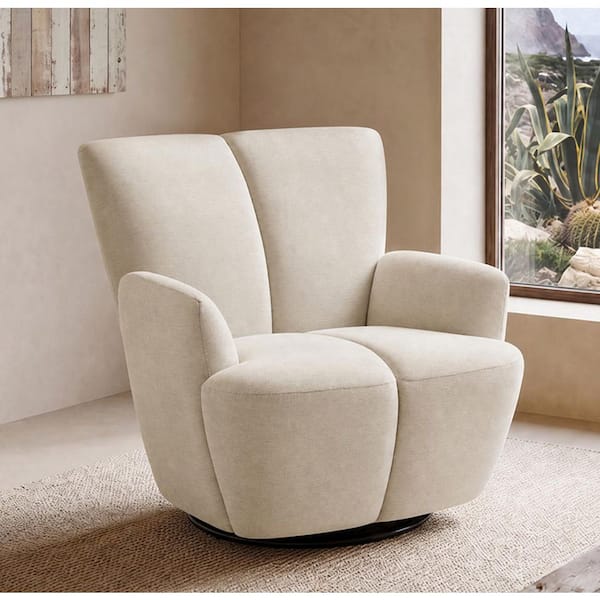 ROTOR Off White Fabric Accent Arm Chair with Swivel