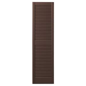 15 in. x 59 in. Open Louvered Polypropylene Shutters Pair in Terra Brown