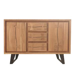 Brown and Black Wood 40 in. Sideboard with 3 Drawers