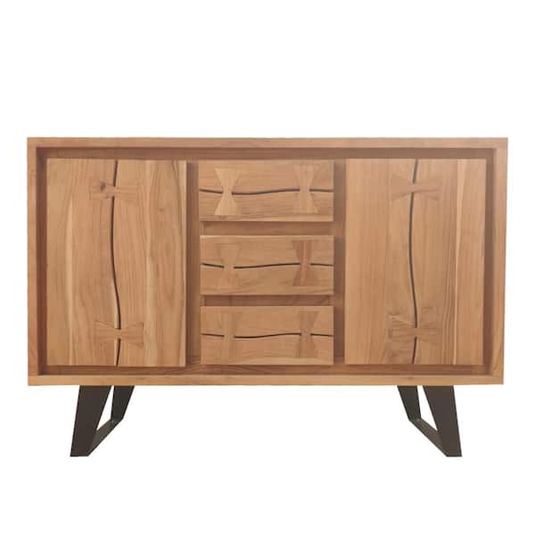 THE URBAN PORT Brown and Black Wood 40 in. Sideboard with 3 Drawers