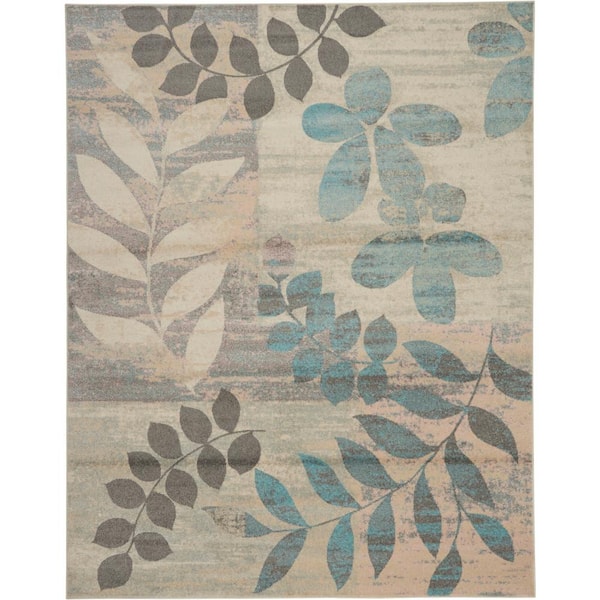 Nourison Tranquil Ivory/Light Blue 8 ft. x 10 ft. Floral Contemporary Area Rug