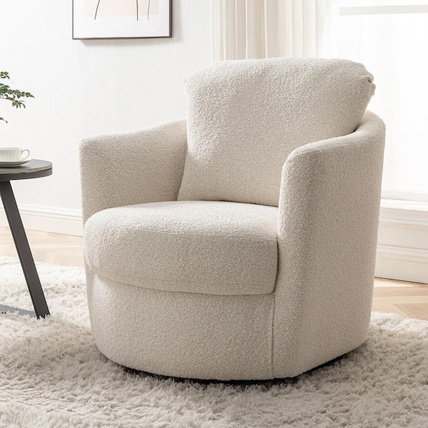 Art Leon Glaucus Swivel Ivory Fabric Barrel Chair