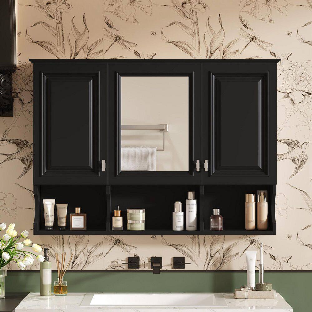 41 in. W x 29 in. H Black Rectangular Solid Wood Frame Medicine Cabinet with Mirror, Adjustable Shelf price history on PriceWatchPro