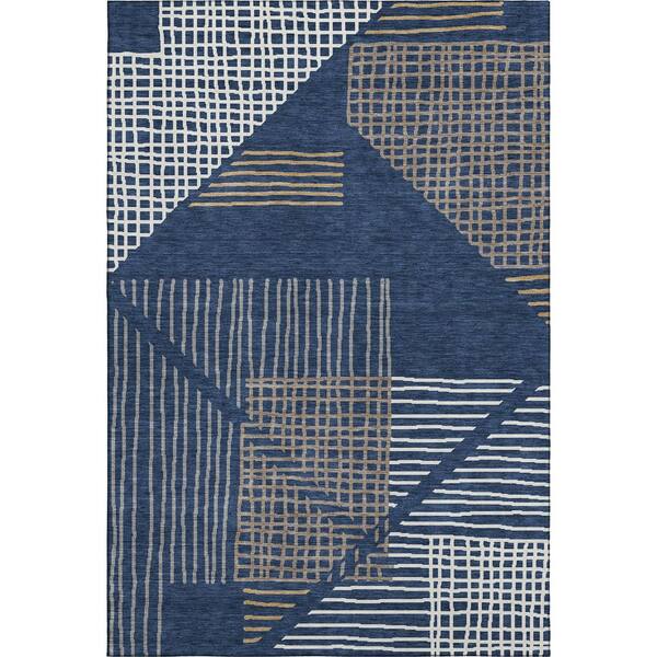 Mayfield Premium Machine Washable Abstract AMF2270 Navy 10 ft. x 14 ft. Area Rug