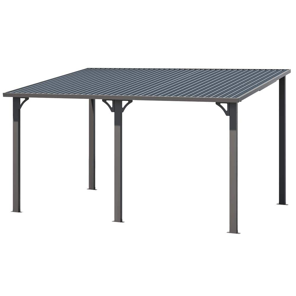 AECOJOY 14 ft. x 10 ft. Hardtop Gazebo Dark Gray Lean to Metal Patio ...