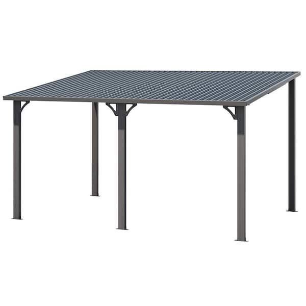 AECOJOY 14 ft. x 10 ft. Hardtop Gazebo Dark Gray Lean to Metal Patio Cover