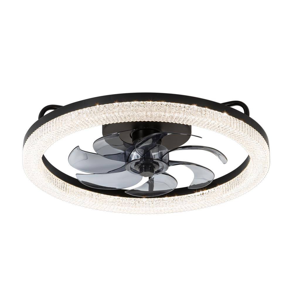Breezary 20 in. Black Integrated LED Color Changing Flush Mount With Frosted Acrylic Shade and