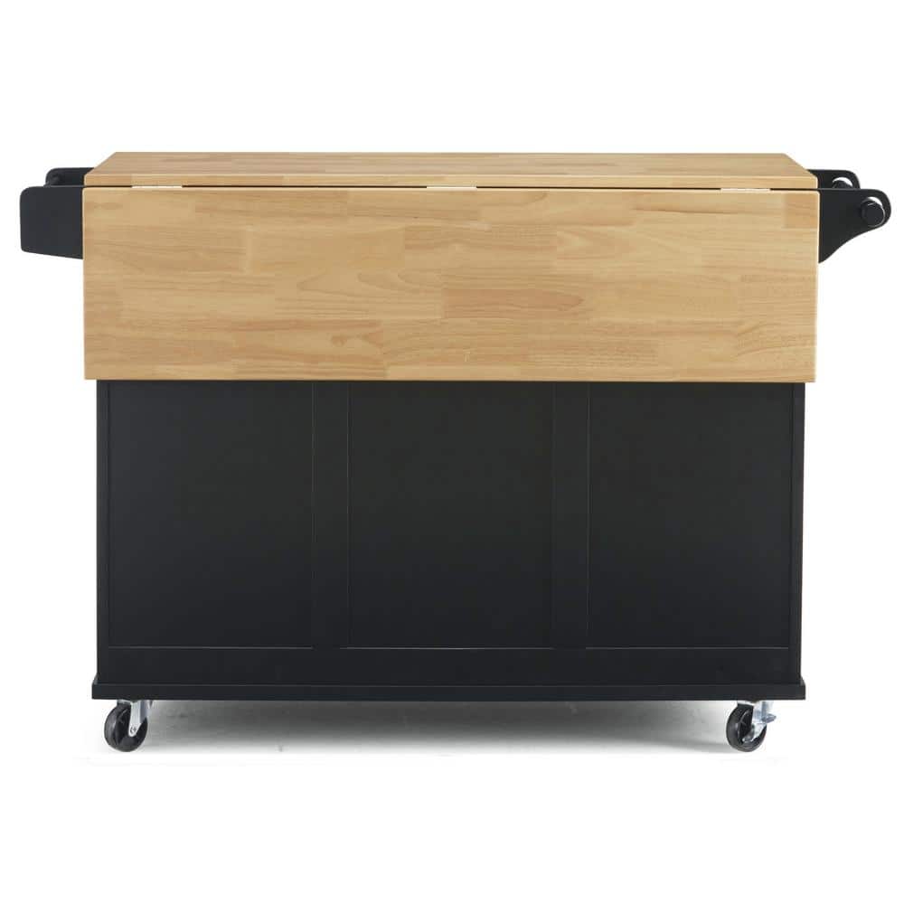 Black Wood Kitchen Cart with Drop Leaf and Storage