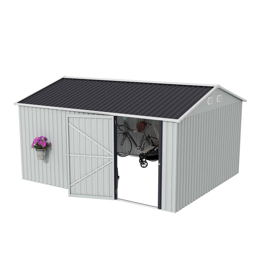White 10x12 FT Outdoor Metal Storage Shed with Sturdy Frame