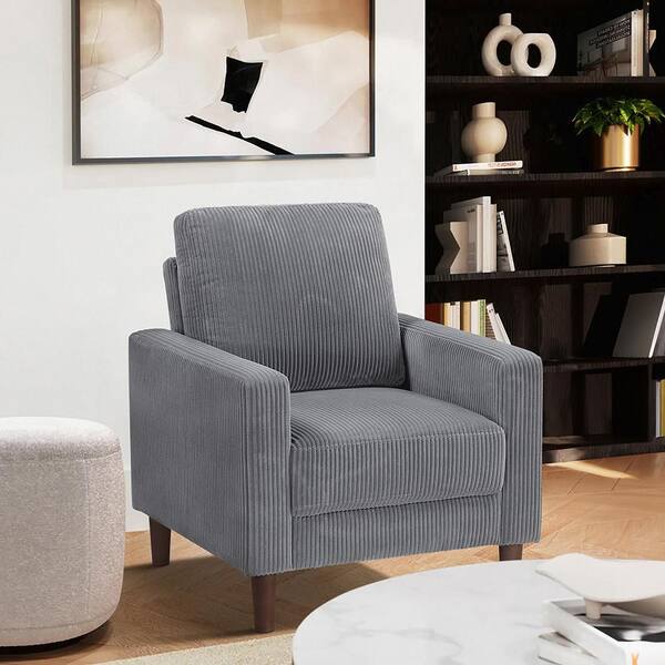 Lazzara Mackay Gray Corduroy Fabric Upholstery Arm Chair 9520GRY-1