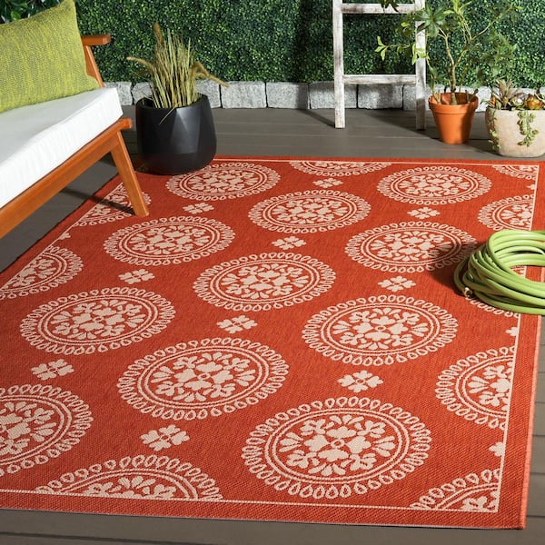 Courtyard Terracotta 4 ft. x 6 ft. Floral Geometric Indoor/Outdoor Area Rug