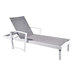 Gray Chaise Lounge Outdoor w/Adjustable Back in 4-Reclining Levels Sturdy Aluminum Frame Sunbathing Chair for Beach Yard