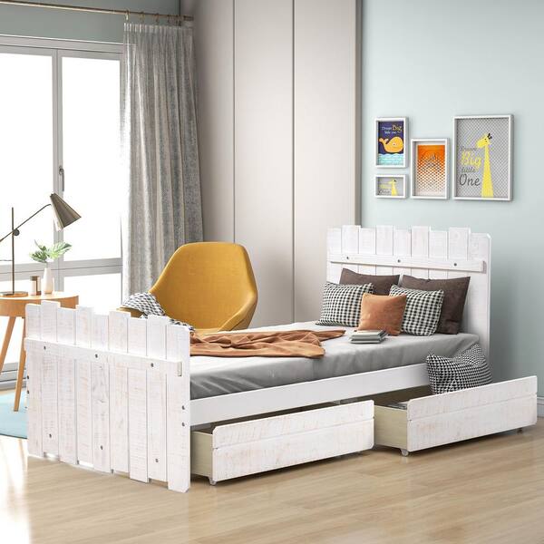 Anbazar Twin Bed Frame With Drawers, Wood Twin Platform Bed With Drawers