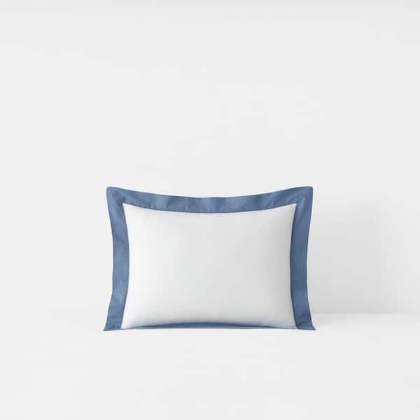 Company Cotton Solid Border Slate Blue 16 in. X 12 in. Throw Pillow Cover