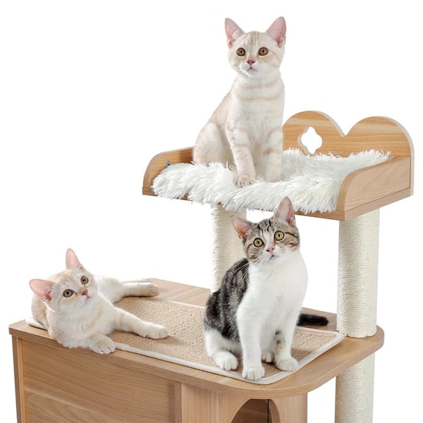 Foobrues Modern Cat Tree Wooden Multi-Level Cat Tower, Deeper