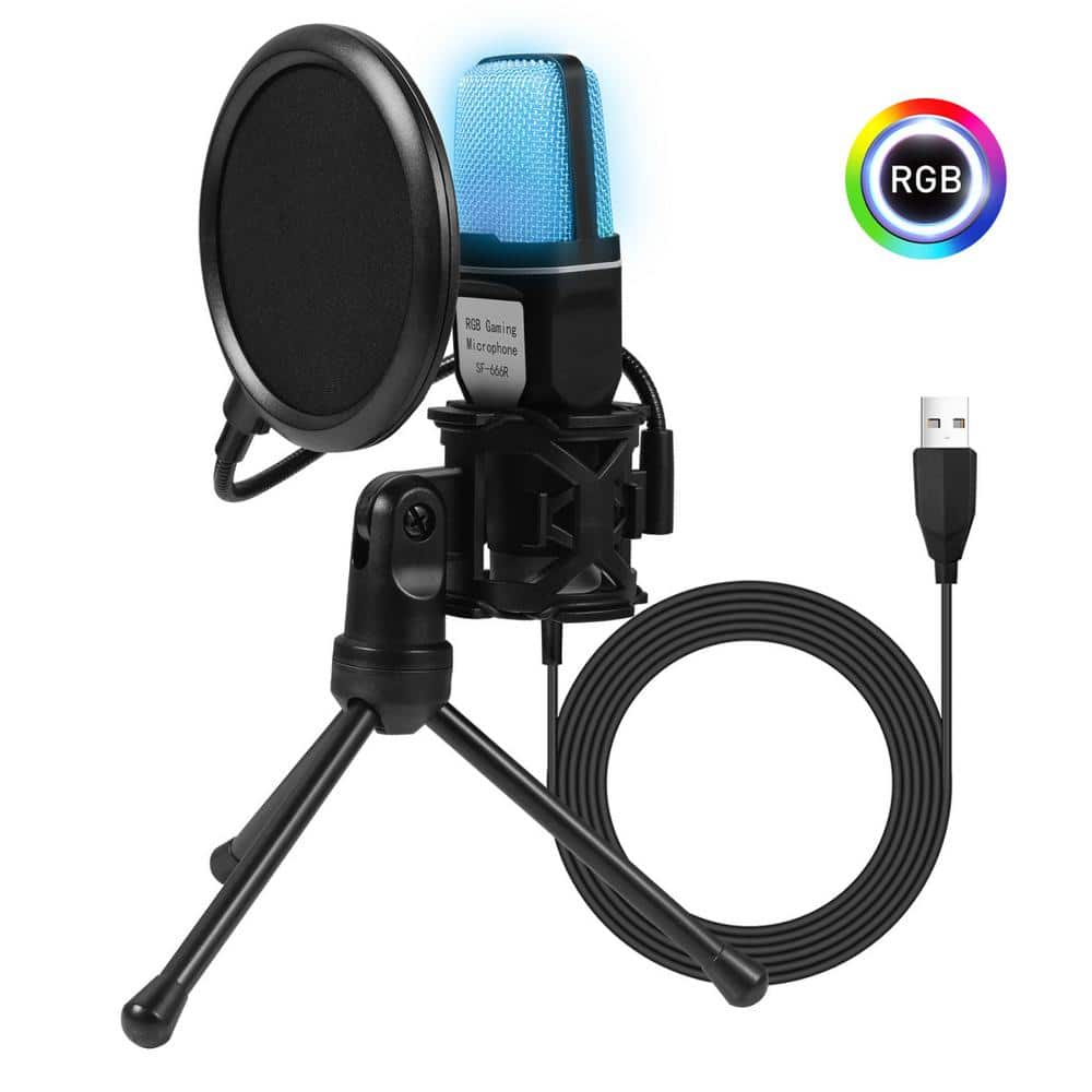 EKIEUDL RGB Luminous Microphone with Tripod and Shock Mount