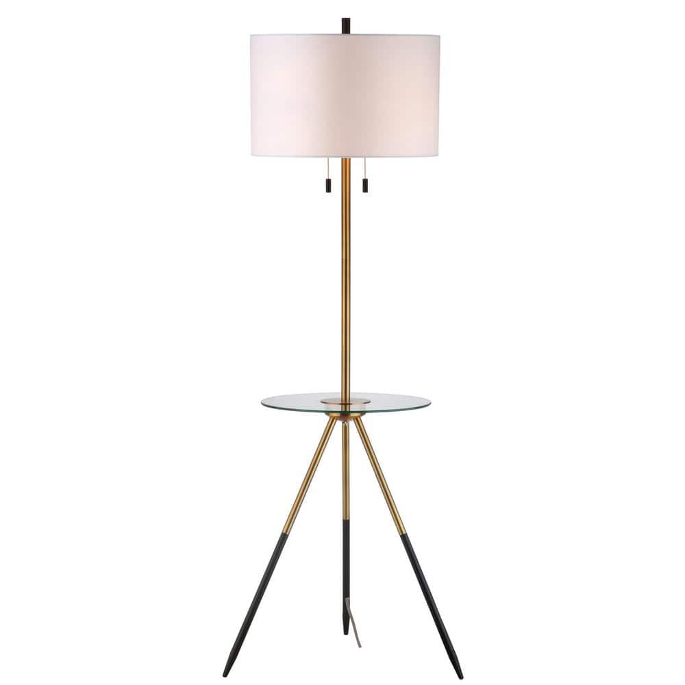 Contemporary Black and Gold Tripod Floor Lamp Side Table