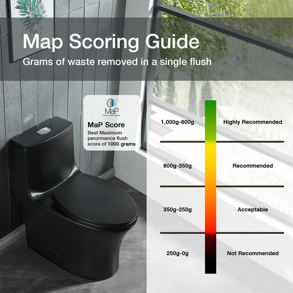 Matte Black Ceramic Dual-Flush Elongated One-Piece Toilet