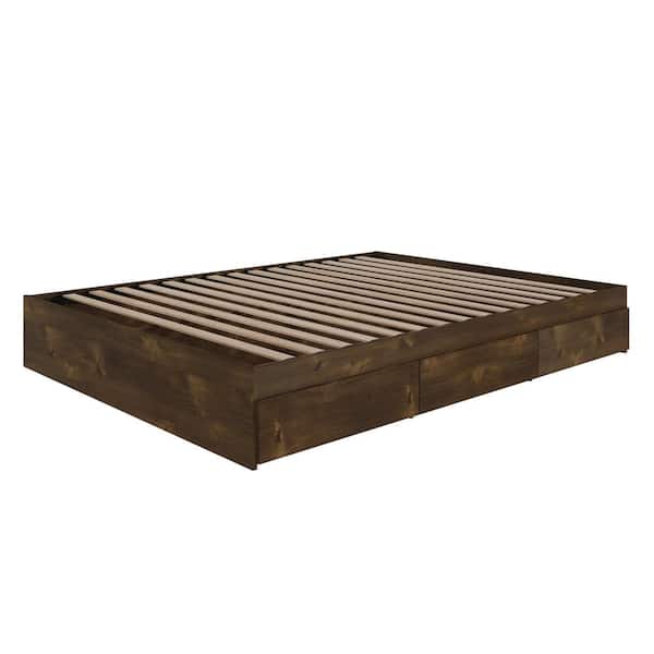 Medium Wood Truffle Queen Size Storage Bed with 3 Drawers