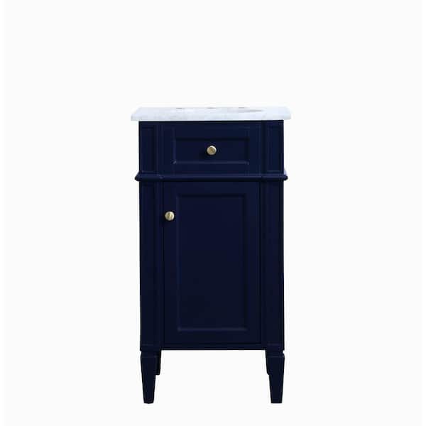 Unbranded Timeless Home 18 in. W x 19 in. D x 35 in. H Single Bathroom Vanity in Blue with White Marble Top and White Basin