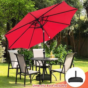 9 ft. Aluminum Market Crank and Tilt Patio Umbrella in Red with Mobile Base