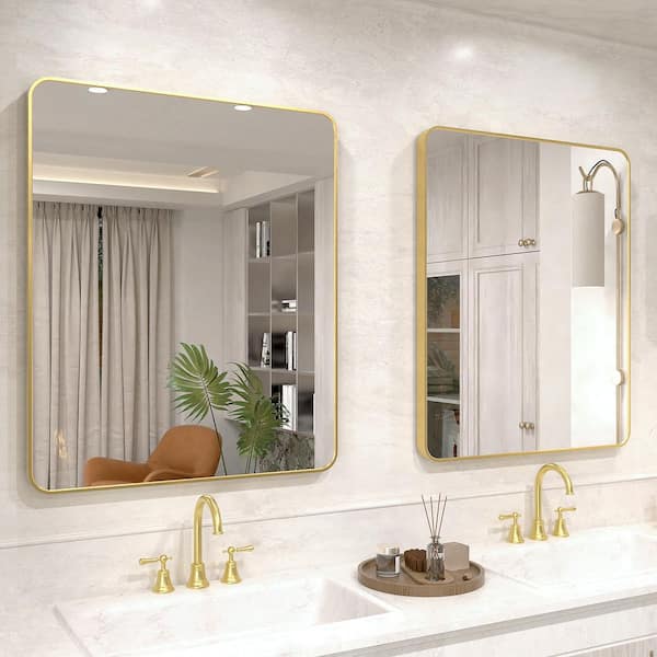 Vista 30 in. W x 36 in. H Rectangular Framed Wall Bathroom Vanity Mirror in Brushed Gold