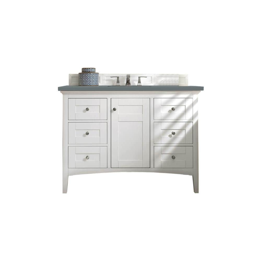 James Martin Vanities Palisades 48.0 in. W x 23.5 in. D x 35.3 in. H Bathroom Vanity in Bright White with Cala Blue Quartz Top -  527-V48-BW-3CBL