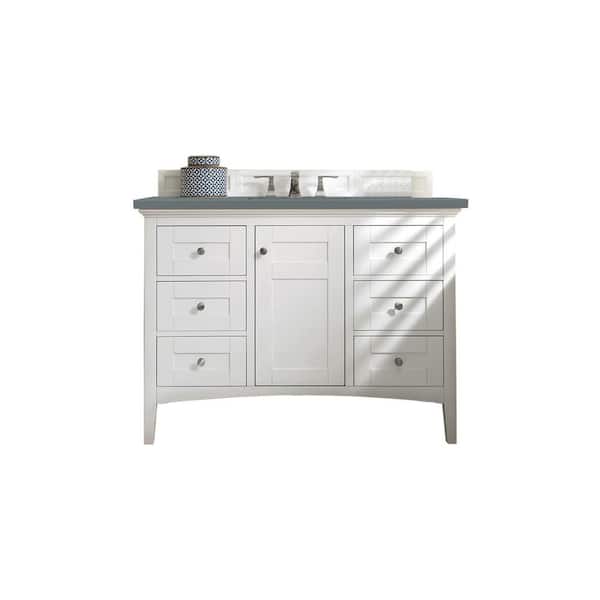 James Martin Vanities Palisades 48.0 in. W x 23.5 in. D x 35.3 in. H Bathroom Vanity in Bright White with Cala Blue Quartz Top