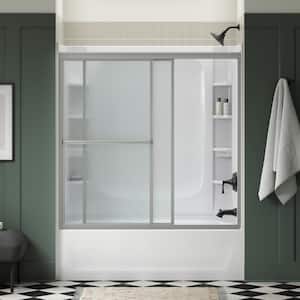 Deluxe 55-60 in. W x 56 in. H Sliding Tub Door in Silver with Rain Glass