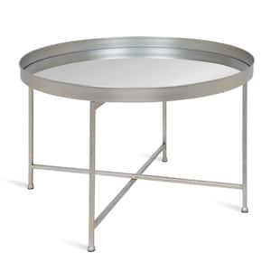 Celia Silver 18.89 in. Round Glass Top Coffee Table