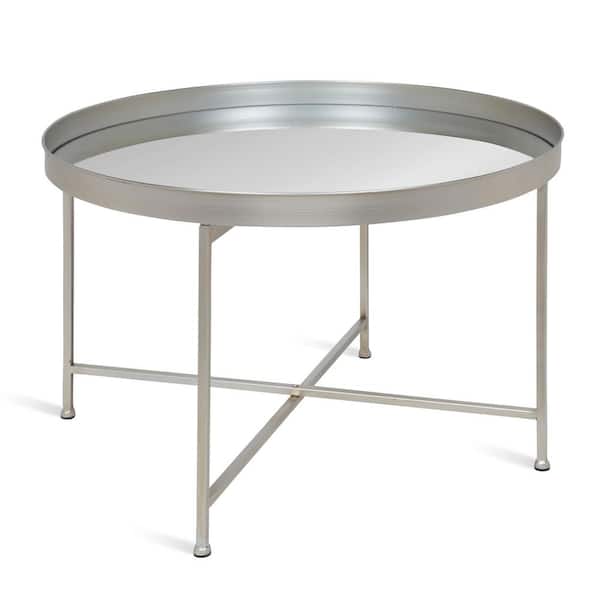 Kate and Laurel Celia Silver 18.89 in. Round Glass Top Coffee Table