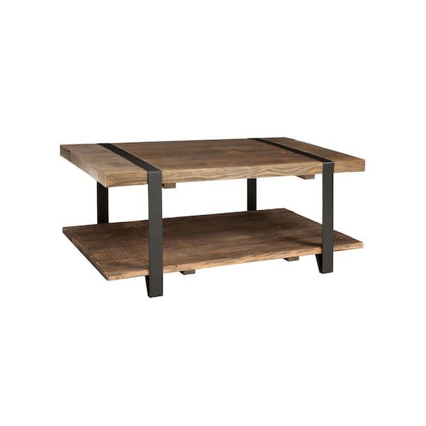 Alaterre Furniture Modesto 42 in. Rustic/Natural Large Rectangle Wood Coffee Table with Shelf