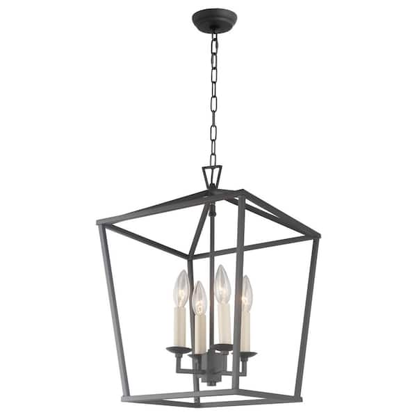 Unbranded Lesse 100-Watt 4-Light Rustic Black Pendant-Light with Metal Open Frame Shade, No Bulbs Included