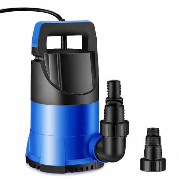 Sump Pump 1 HP Submersible Utility Water Pump 3900 GPH with Low Suction Base, 28 ft Lift, Hose Adapters