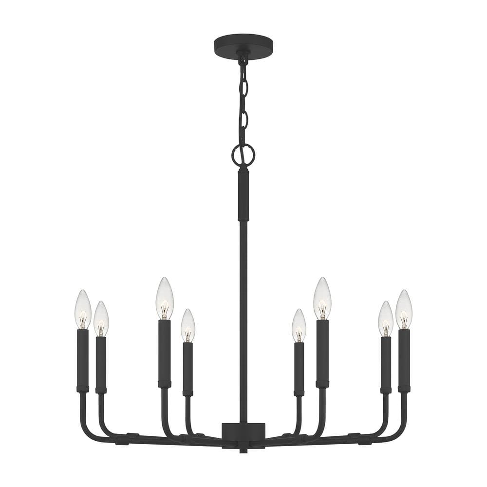 Matte Black 28-Inch 8-Light Steel Candle Chandelier
