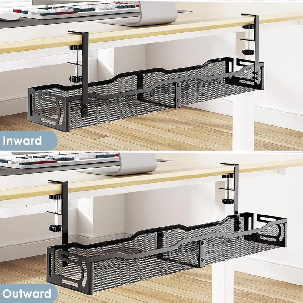 Under Desk Cable Management Tray Metal Cord Organizer Clamp Mount for Standing Desk Home Office Black 1-Piece - Thumbnail 4